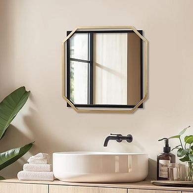 LuxenHome Gold and Black Metal Floating Frame Wall Accent Mirror