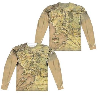 Lord Of The Rings Middle Earth Map Long Sleeve Adult Poly Crew T-shirt