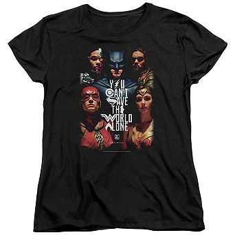Justice League Movie Save The World Poster Short Sleeve Womens T-shirt