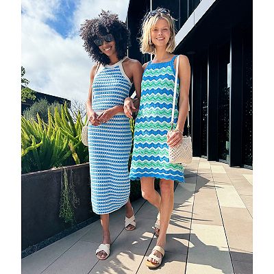 Juniors' Freshman Crochet High Neck Sweater and Skirt Set