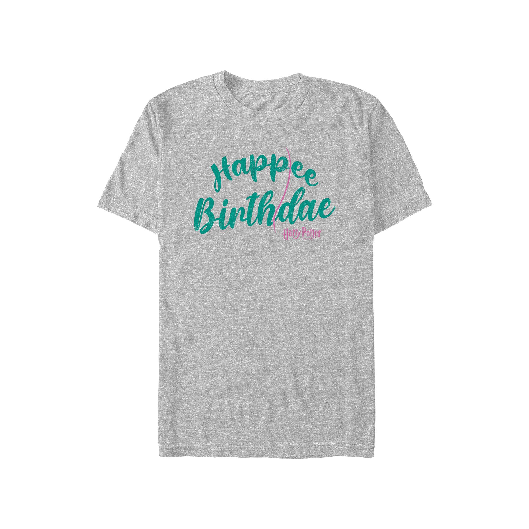 Mens Harry Potter Happee Birthdae Graphic Tee, Size: XS, Athletic Grey