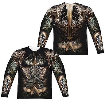Justice League Movie Aquaman Uniform Long Sleeve Adult Poly Crew T-shirt