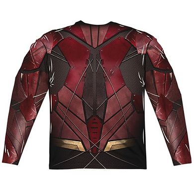 Justice League Movie Flash Uniform Long Sleeve Adult Poly Crew T-shirt