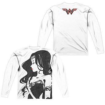 Justice League Movie Wonder Woman Profile Long Sleeve Adult Poly Crew T-shirt