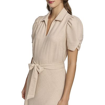 knee length dresses for ladies Rihoas Elegant Scalloped Cap Sleeve Midi Dress