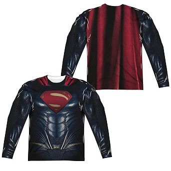 Justice League Movie Superman Uniform Long Sleeve Adult Poly Crew T-shirt