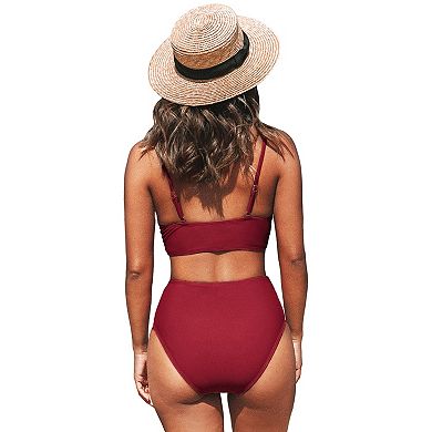 Women's CUPSHE Twist Front High Waisted Bikini Swimsuit Set 