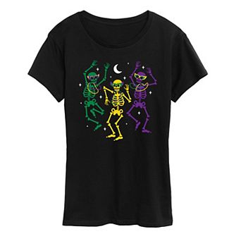 Women's Mardi Gras Skeletons Graphic Tee
