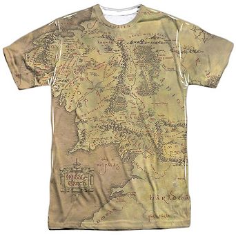 Lord Of The Rings Middle Earth Map Short Sleeve Adult Poly Crew T-shirt