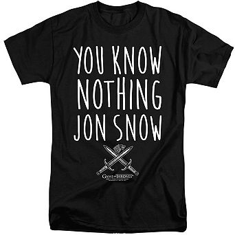 Game Of Thrones You Know Nothing Jon Snow Short Sleeve Adult Tall T-shirt