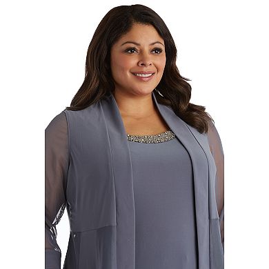 Plus Size R&M Richards Bead Neck Mock Layered Jacket & Trouser Pants Set