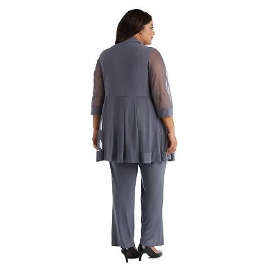 Plus Size R&M Richards Bead Neck Mock Layered Jacket & Trouser Pants Set