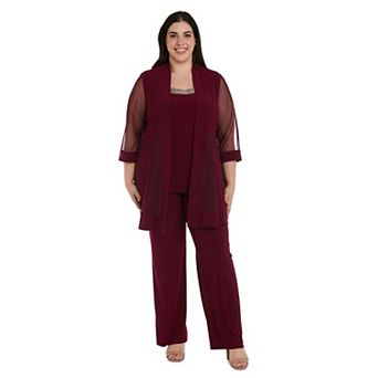 Plus Size R&M Richards Bead Neck Mock Layered Jacket & Trouser Pants Set