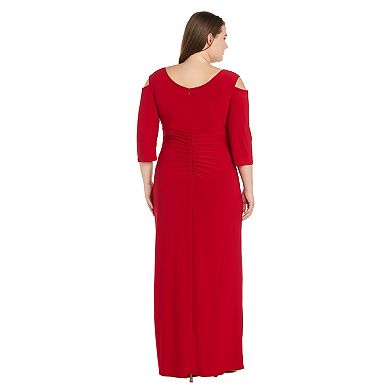 Plus Size R&M Richards Empire Waist Side Slit Cold Shoulder Sleeve Maxi Dress