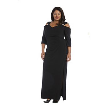Plus Size R&M Richards Empire Waist Side Slit Cold Shoulder Sleeve Maxi Dress