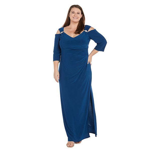 Cold-Shoulder Empire Max Dress with Slit Plum