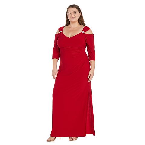 Женские платья R&M Plus Size R&M Richards Empire Waist Side Slit Cold Shoulder Sleeve Maxi Dress