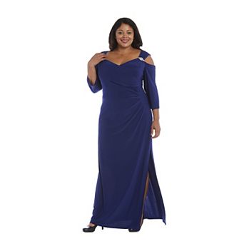 Plus Size R&M Richards Empire Waist Side Slit Cold Shoulder Sleeve Maxi Dress