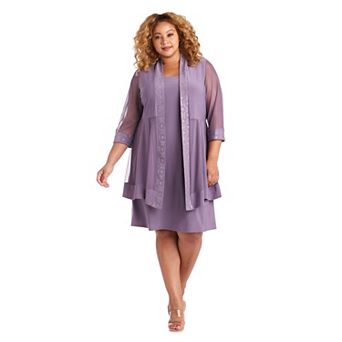 Plus Size R&M Richards Sheer Paneled Ruffly Cardigan Jacket & Midi Sheath Dress Set