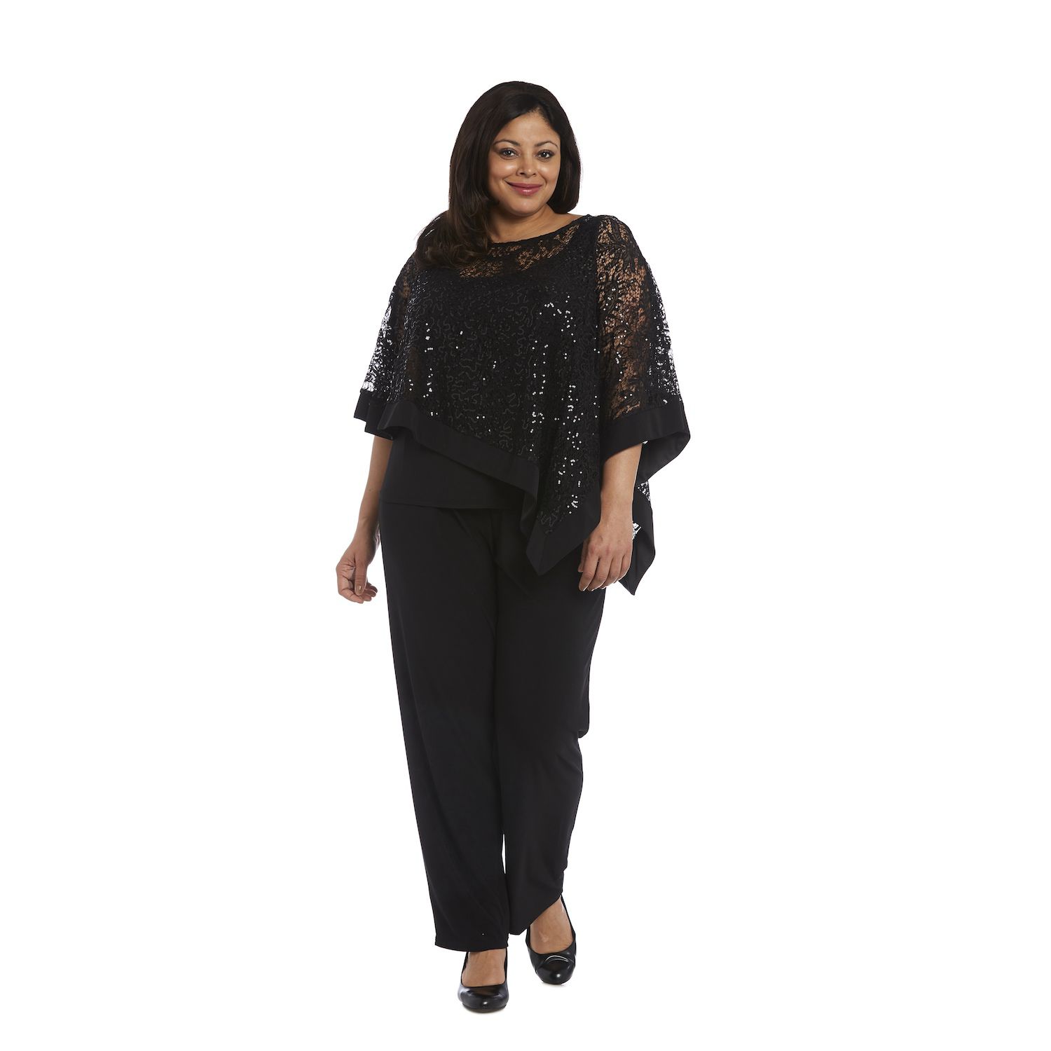 Женские платья R&M Richards Plus Size R&M Richards Glittery Sheer Mock Poncho & Midrise Pants Set
