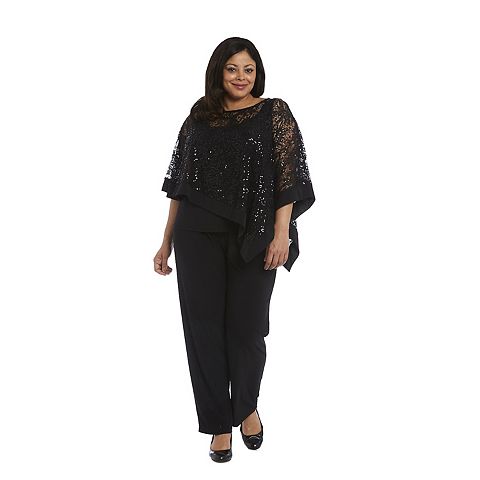 Женские платья R&M Plus Size R&M Richards Glittery Sheer Mock Poncho & Midrise Pants Set