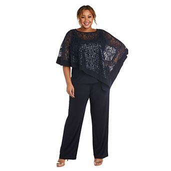 Plus Size R&M Richards Glittery Sheer Mock Poncho & Midrise Pants Set