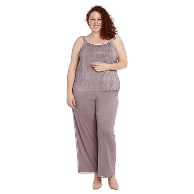 Plus Size R&M Richards 3-piece Glittery Tank Top, Sheer Cardigan & Flowy Pants Set