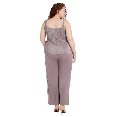 Plus Size R&M Richards 3-piece Glittery Tank Top, Sheer Cardigan & Flowy Pants Set