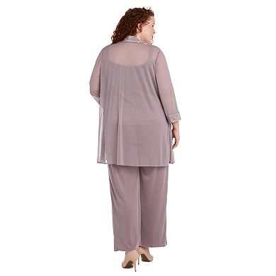 Plus Size R&M Richards 3-piece Glittery Tank Top, Sheer Cardigan & Flowy Pants Set