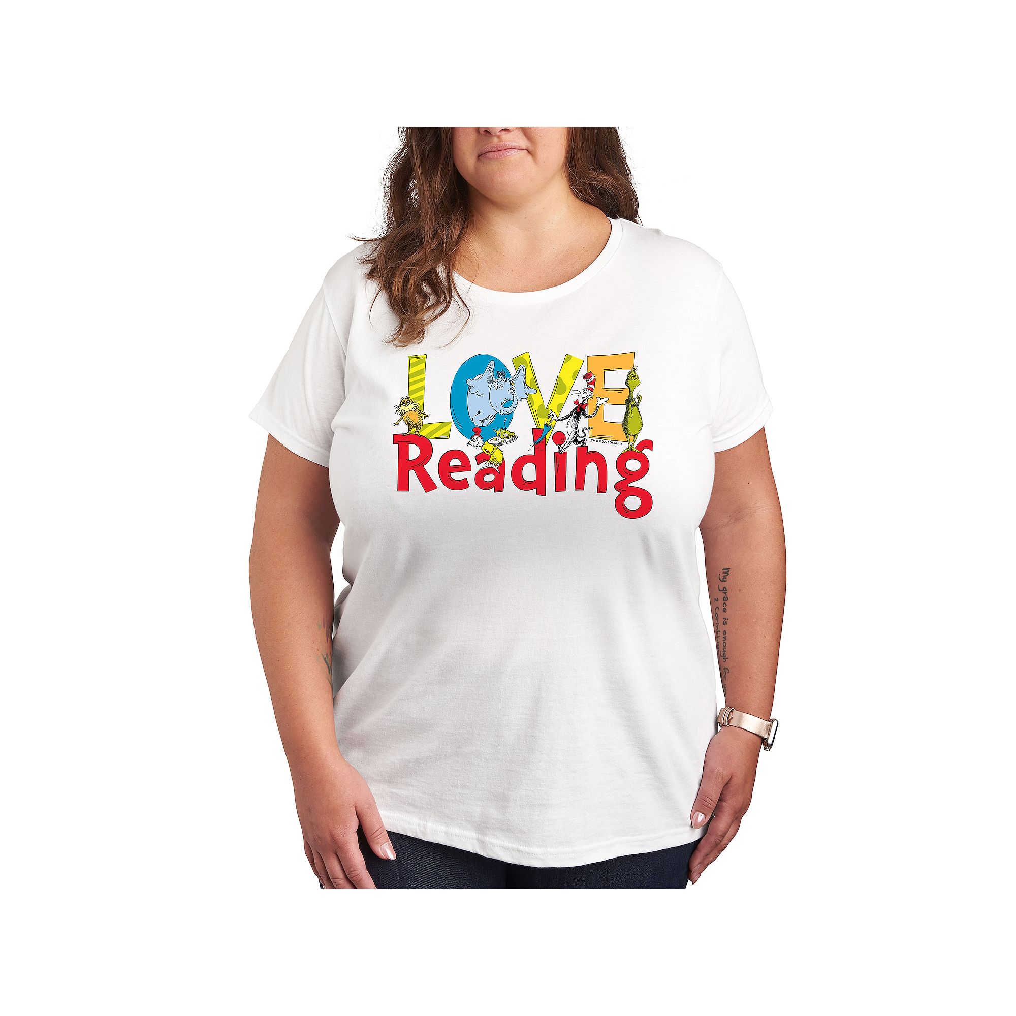 Plus Dr. Seuss Love Reading Graphic Tee, Womens, Size: 1XL, White