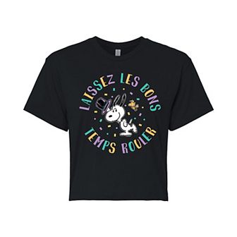Juniors' Peanuts Snoopy Mardi Gras Cropped Tee