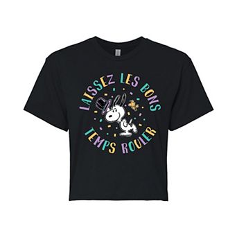 Juniors' Peanuts Snoopy Mardi Gras Cropped Tee