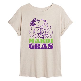 Juniors' Peanuts Snoopy Mardi Gras Oversized Tee
