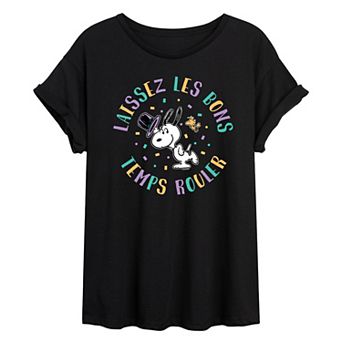 Juniors' Peanuts Snoopy Mardi Gras Oversized Tee