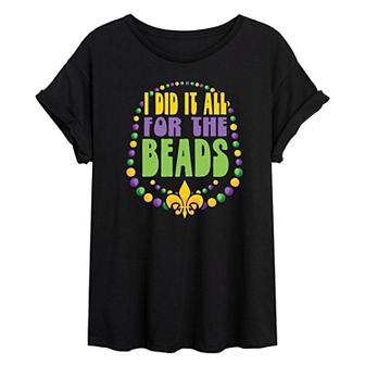 Juniors' Mardi Gras I Did It All For The Beads Oversized Tee