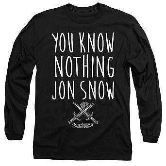 Game Of Thrones You Know Nothing Jon Snow Long Sleeve Adult T-shirt