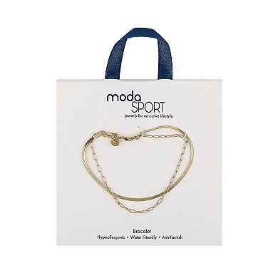 Aqua Moda Gold Tone Waterproof Stainless Steel Herringbone Layered Bracelet
