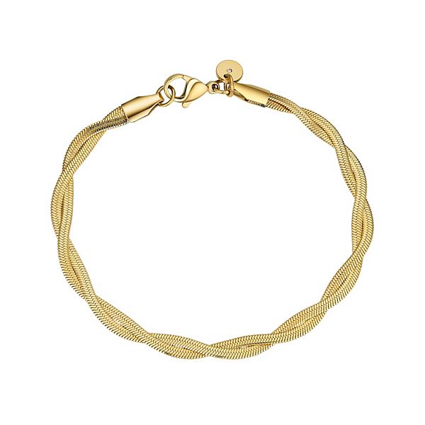 Aqua Moda Gold Tone Waterproof Stainless Steel Rope Herringbone Bracelet