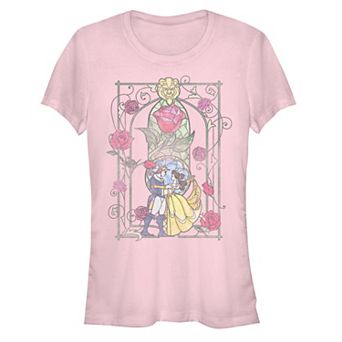 Juniors' Beauty And The Beast Stained Glass Graphic Tee