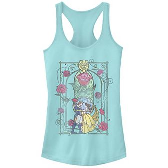 Juniors' Beauty And The Beast Stained Glass Racerback Graphic Tank Top