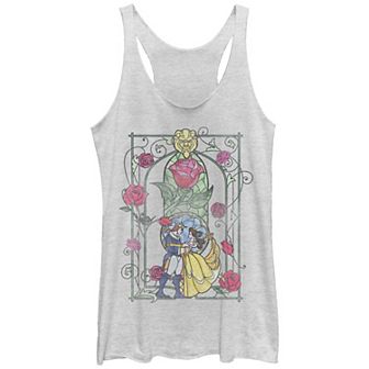 Juniors' Beauty And The Beast Stained Glass Tri-Blend Racerback Graphic Tank Top