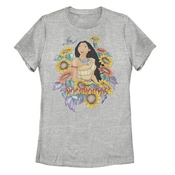 Juniors' Pocahontas Sunflowers Portrait Graphic Tee