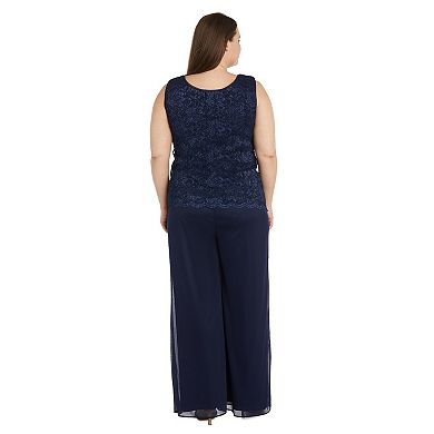 Plus Size R&M Richards 3-piece Lacey Beadneck Pleated Tank Top, Sheer ...