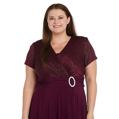 Plus Size R&M Richards Sparkly Cascade Wrap Fit & Flare Midi Dress