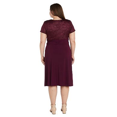 Plus Size R&M Richards Sparkly Cascade Wrap Fit & Flare Midi Dress