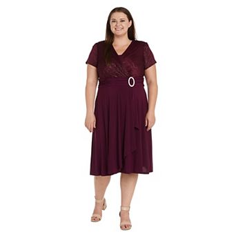 Plus Size R&M Richards Sparkly Cascade Wrap Fit & Flare Midi Dress