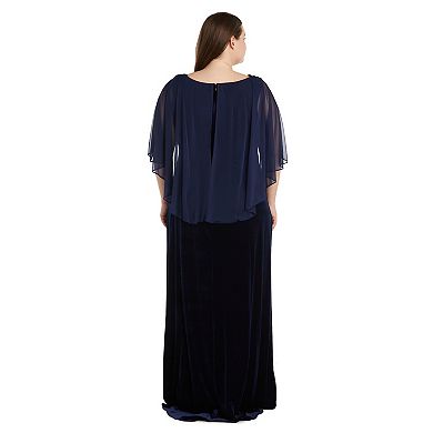 Plus Size R&M Richards Chiffon Cowled Velvet Side Slit Maxi Caplet Dress