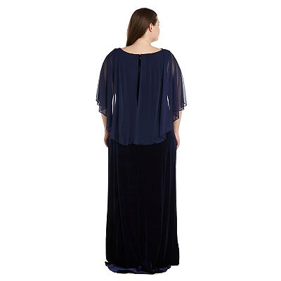 Plus Size R&M Richards Chiffon Cowled Velvet Side Slit Maxi