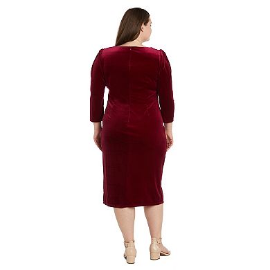 Plus Size R&M Richards Surplice Neck with Brooch Side Wrap Midi Dress