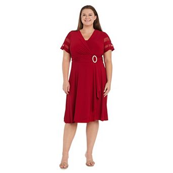 Plus Size R&M Richards Rhinestone Buckled Cascade Wrap Midi Dress